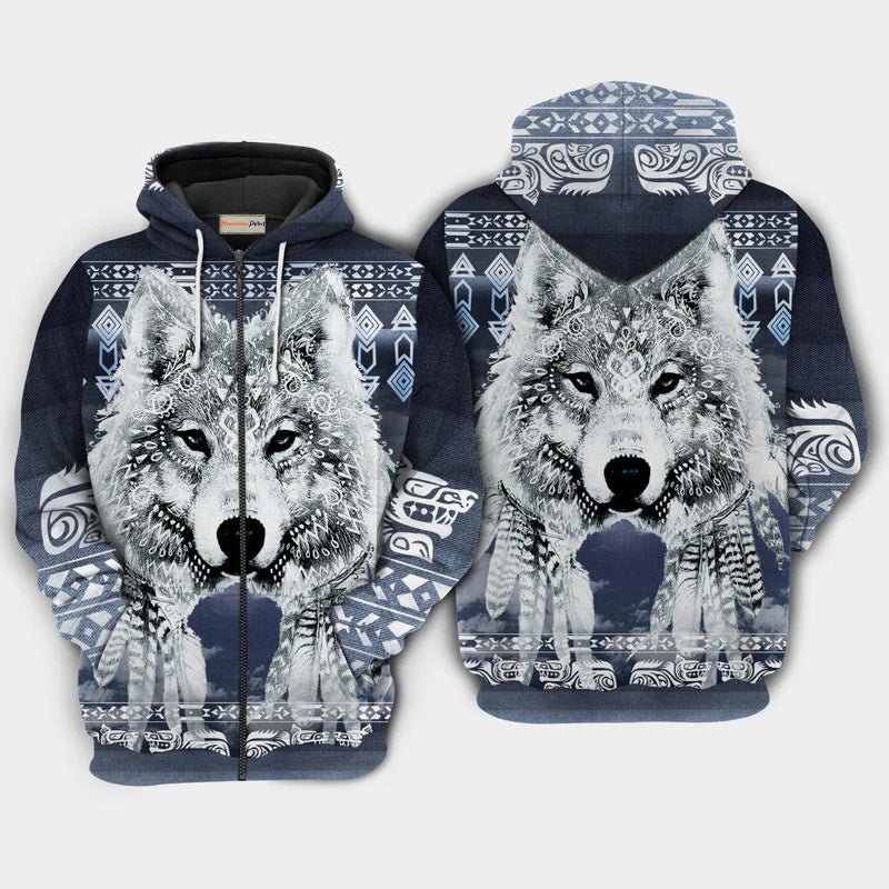 Native White Wolf Hoodie For Cultural Themes Casual Travel And Meaningful Gift Giving