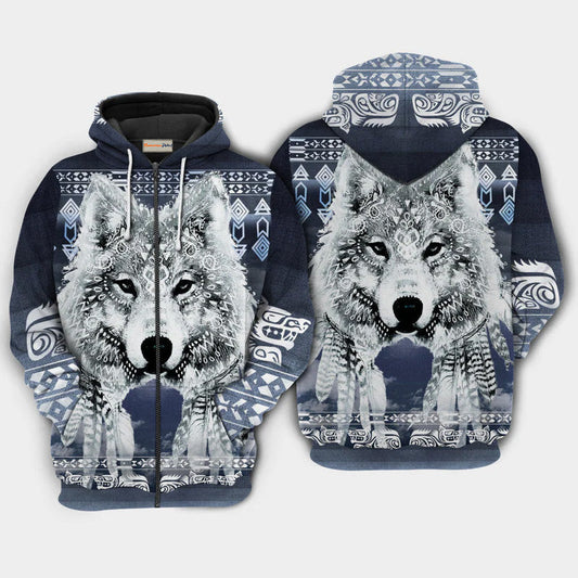 Native White Wolf Hoodie For Cultural Themes Casual Travel And Meaningful Gift Giving