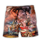 Native American Horse USA Flag Independence Day Beach Shorts Design Detail For Casual Warm Weather Outfits