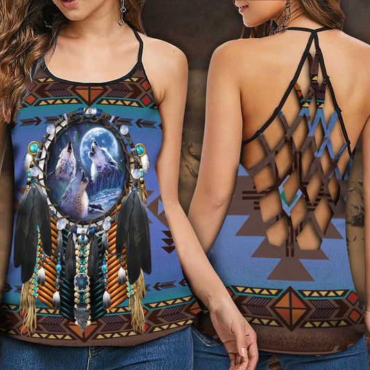 Wolf Dreamcatcher Spiritual Nature Hollow Tank Top For Yoga Workouts And Festival Wear