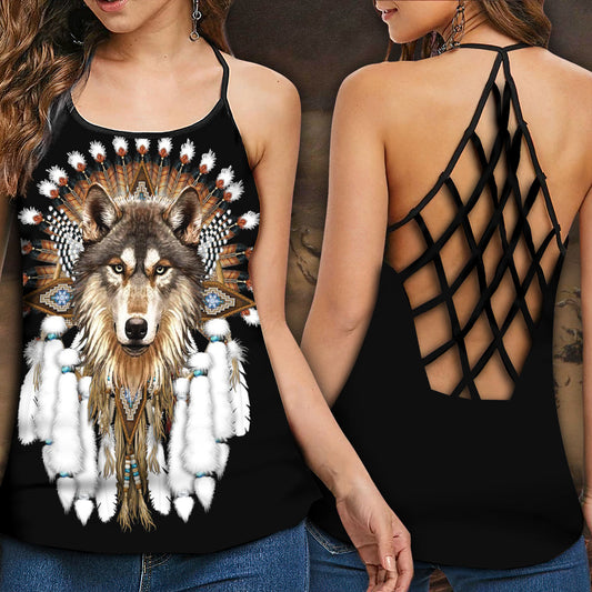 Black Wolf Nature Lover Hollow Tank Top For Yoga Workouts And Casual Wear