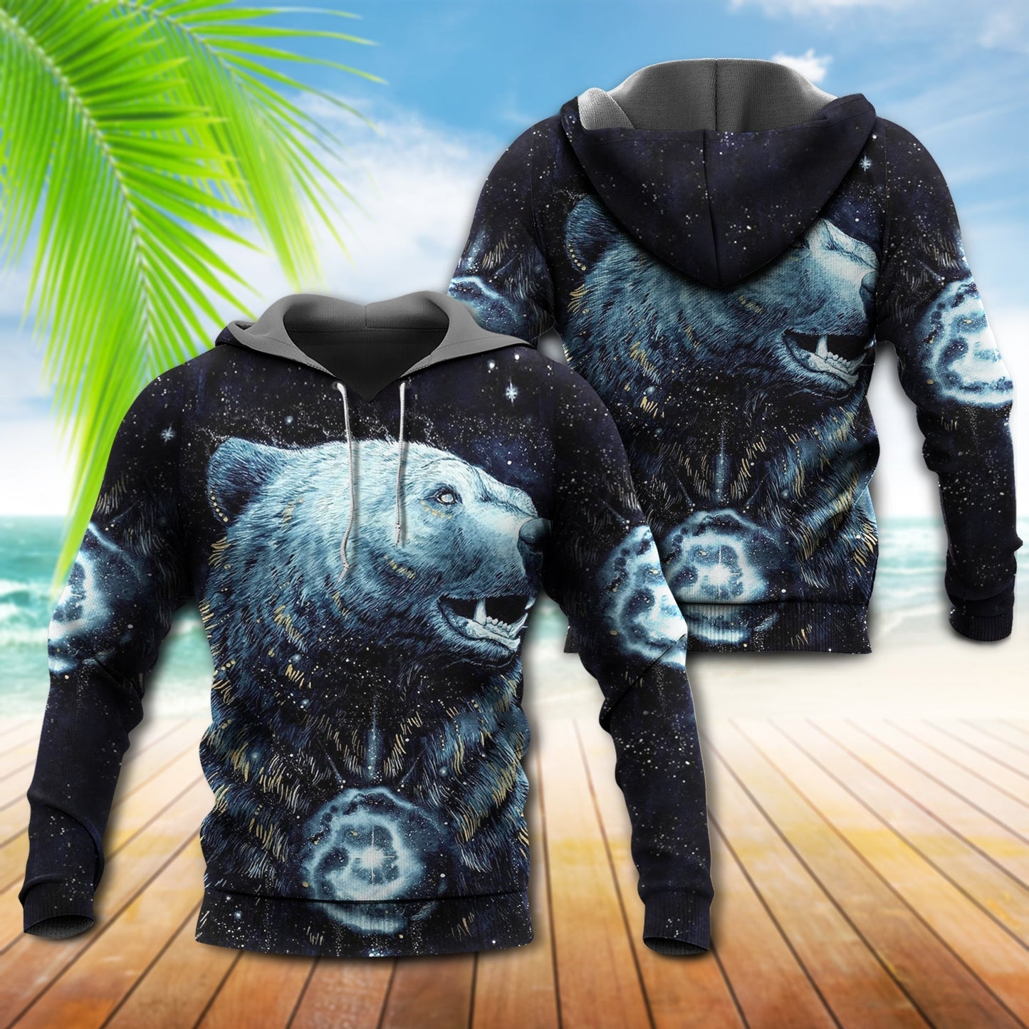 Native Dark Bear Galaxy Hoodie For Cultural Themes Casual Travel And Meaningful Gift Giving