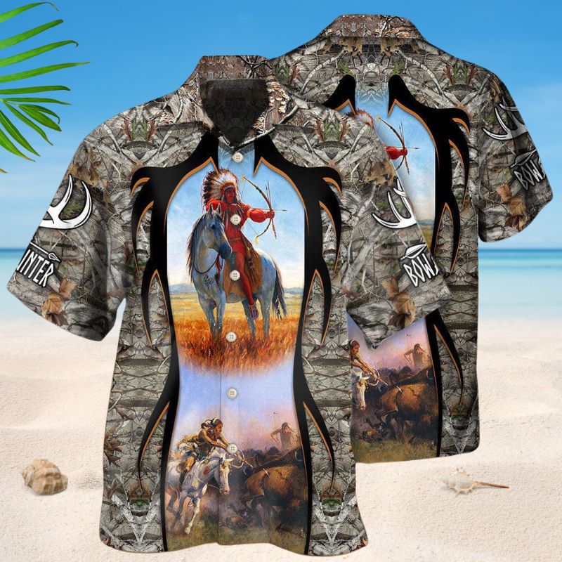 Native Bow Arrow Hunting Hawaiian Shirt For Island Vacations, Resort Wear, And Relaxed Seasonal Style