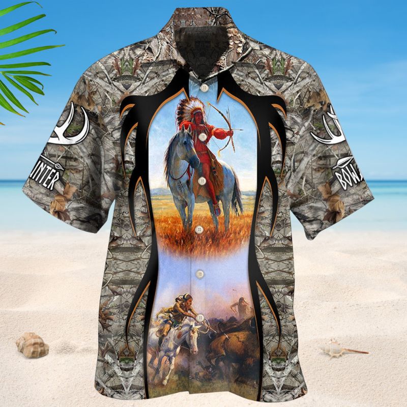 Native Bow Arrow Hunting Hawaiian Shirt For Island Vacations, Resort Wear, And Relaxed Seasonal Style