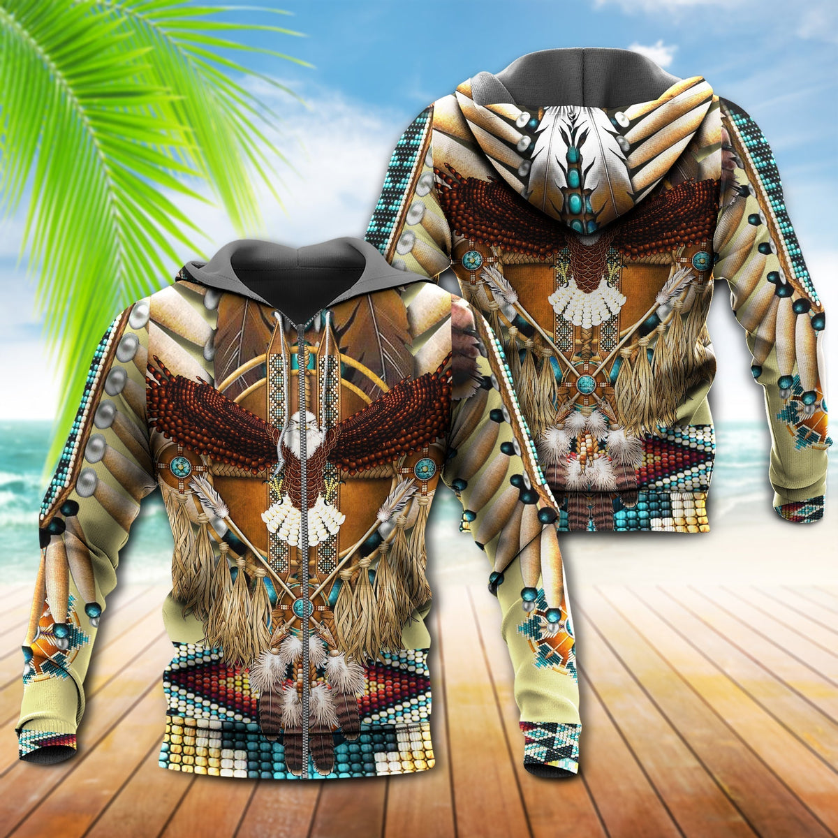 Native Eagle Pattern Hoodie For Cultural Gatherings Casual Layering And Relaxed Wear
