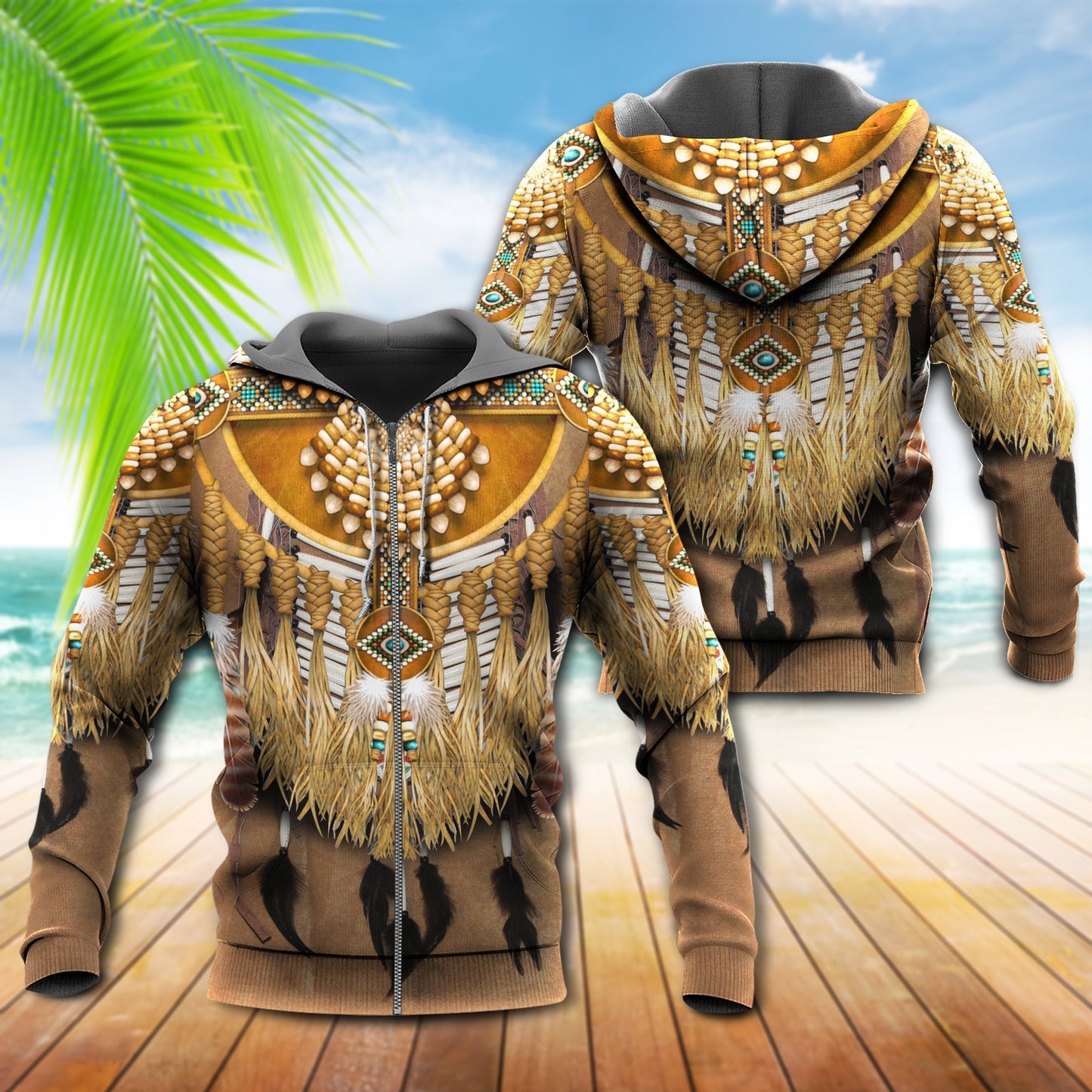 Native Feather Pattern Hoodie For Heritage Events Weekend Outings And Comfortable Streetwear