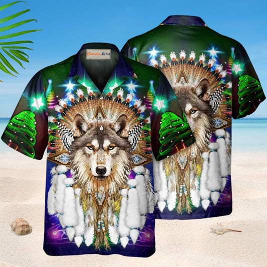 Native Wolf Christmas Hawaiian Shirt For Island Vacations, Resort Wear, And Relaxed Seasonal Style