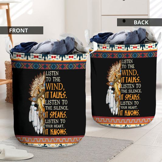 Native Wolf Dreamcatcher Listen To The Wind Laundry Basket For Bathroom Bedroom Storage