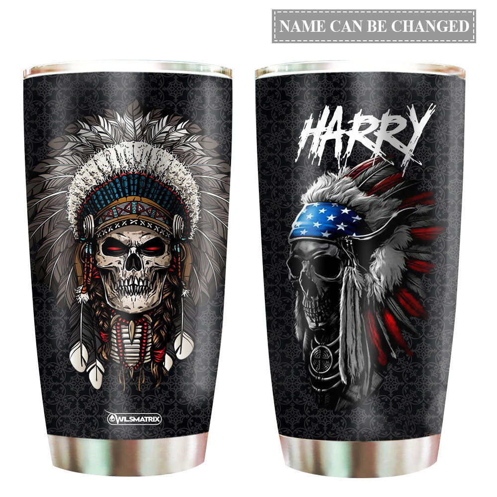 Native American Skull Man Personalized 20 Oz Tumbler For Coffee Travel And Daily Drinks