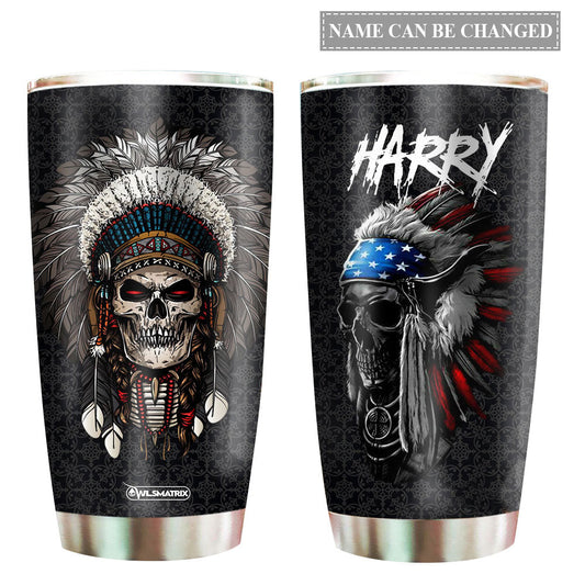 Native American Skull Man Personalized 20 Oz Tumbler For Coffee Travel And Daily Drinks