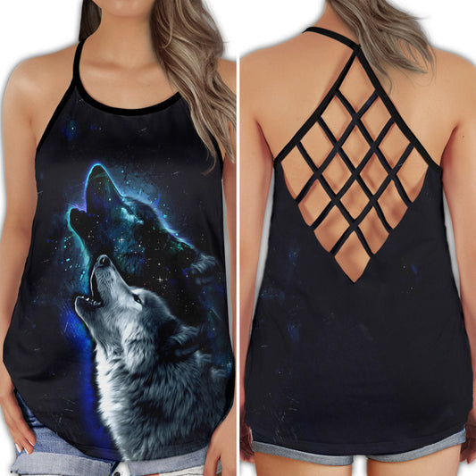 Wolf Love Moon Black Hollow Tank Top For Yoga Workouts And Festival Wear