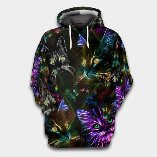 Neon Cats Darkness Hoodie For Everyday Wear Outdoor Adventures And Comfortable Style
