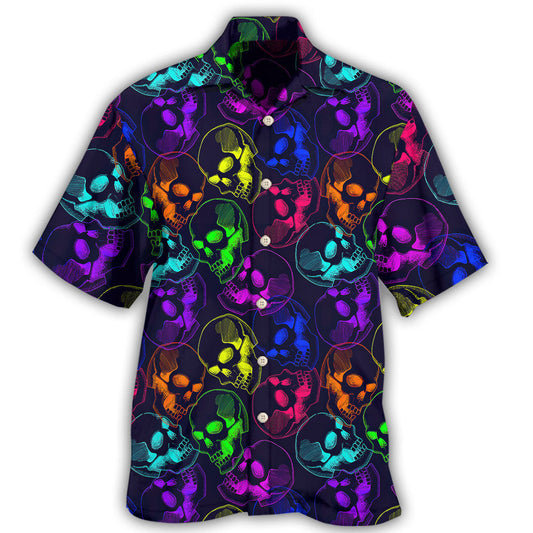 Modern Creative Neon Skull Hawaiian Shirt For Resort Trips, Coastal Parties, And Warm Weather Style