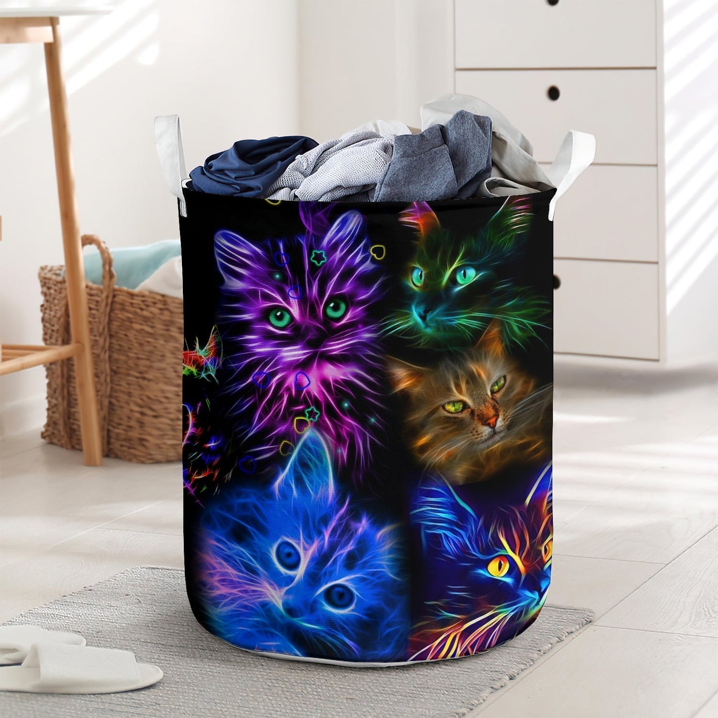 Colorful Neon Cats Laundry Basket For Bathroom Bedroom Storage