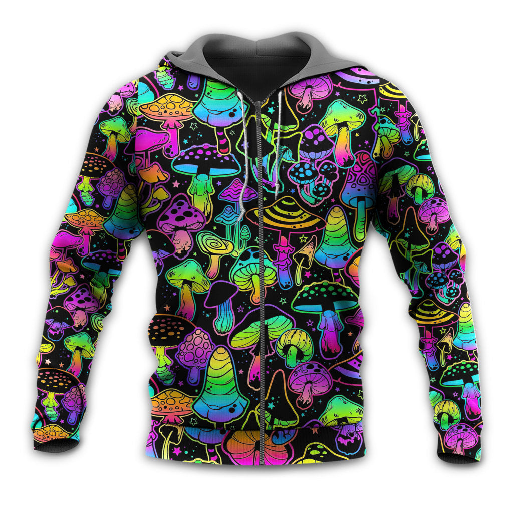 Neon Magic Mushroom Hoodie For Relaxed Streetwear Outdoor Gatherings And Travel