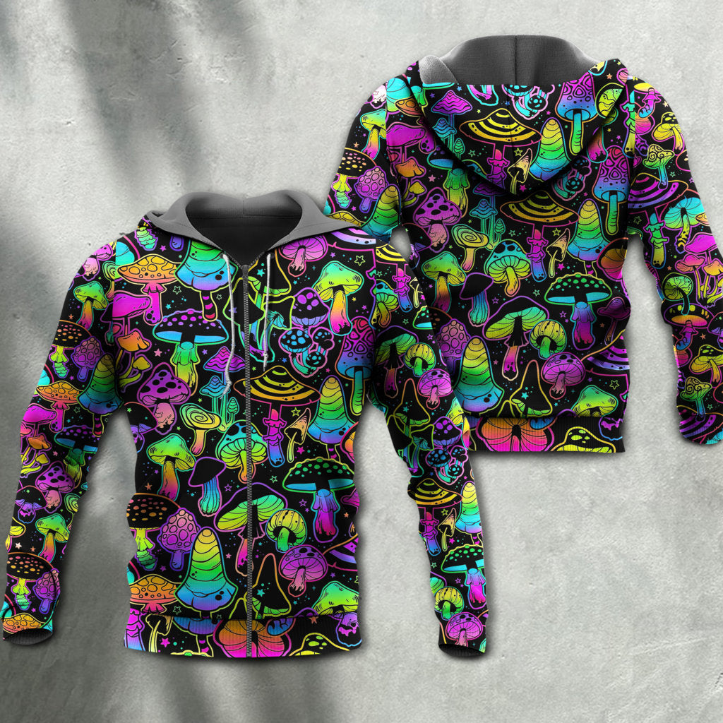 Neon Magic Mushroom Hoodie For Relaxed Streetwear Outdoor Gatherings And Travel