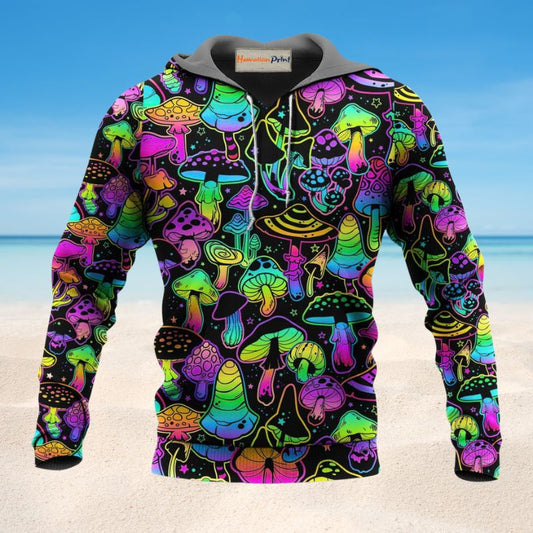 Neon Magic Mushroom Hoodie For Relaxed Streetwear Outdoor Gatherings And Travel