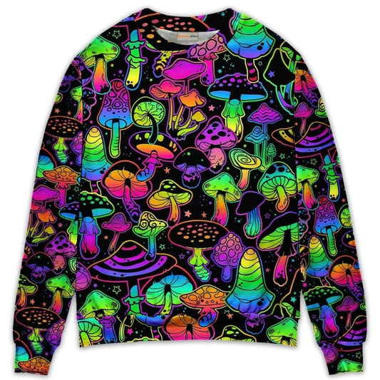 Neon Magic Mushroom Sweater For Psychedelic Art Fans Outdoor Events And Distinctive Gifts