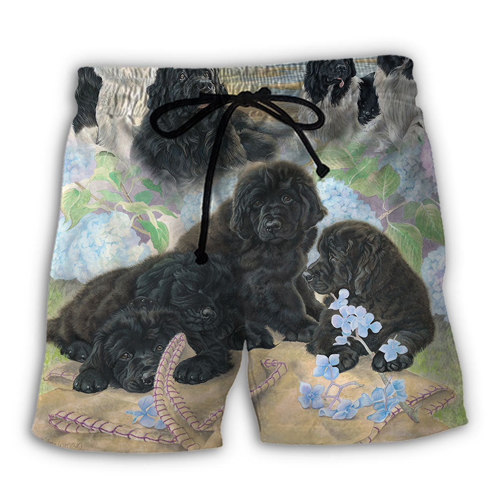 Newfoundland Dog Floral Lover Beach Shorts For Summer Vacation And Coastal Travel