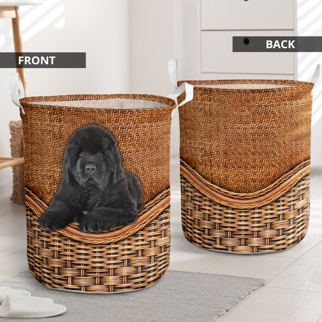 Dog Newfoundland Dog Rattan Texture Laundry Basket For Room Home Organizer