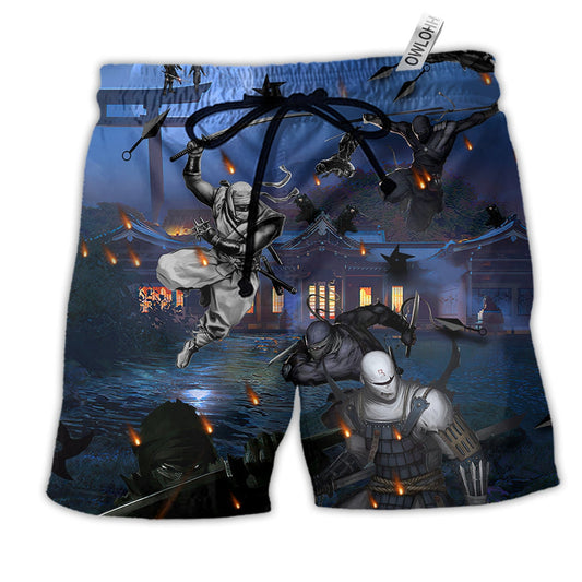 Ninja Overnight Dark Moon Hawaiian Print Beach Shorts For Fantasy Fan Beach Days