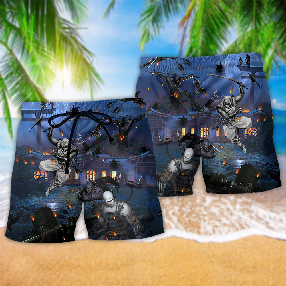Ninja Dark Moon Night Beach Shorts Pattern Detail For Coastal Leisure And Easy Warm Weather Wear