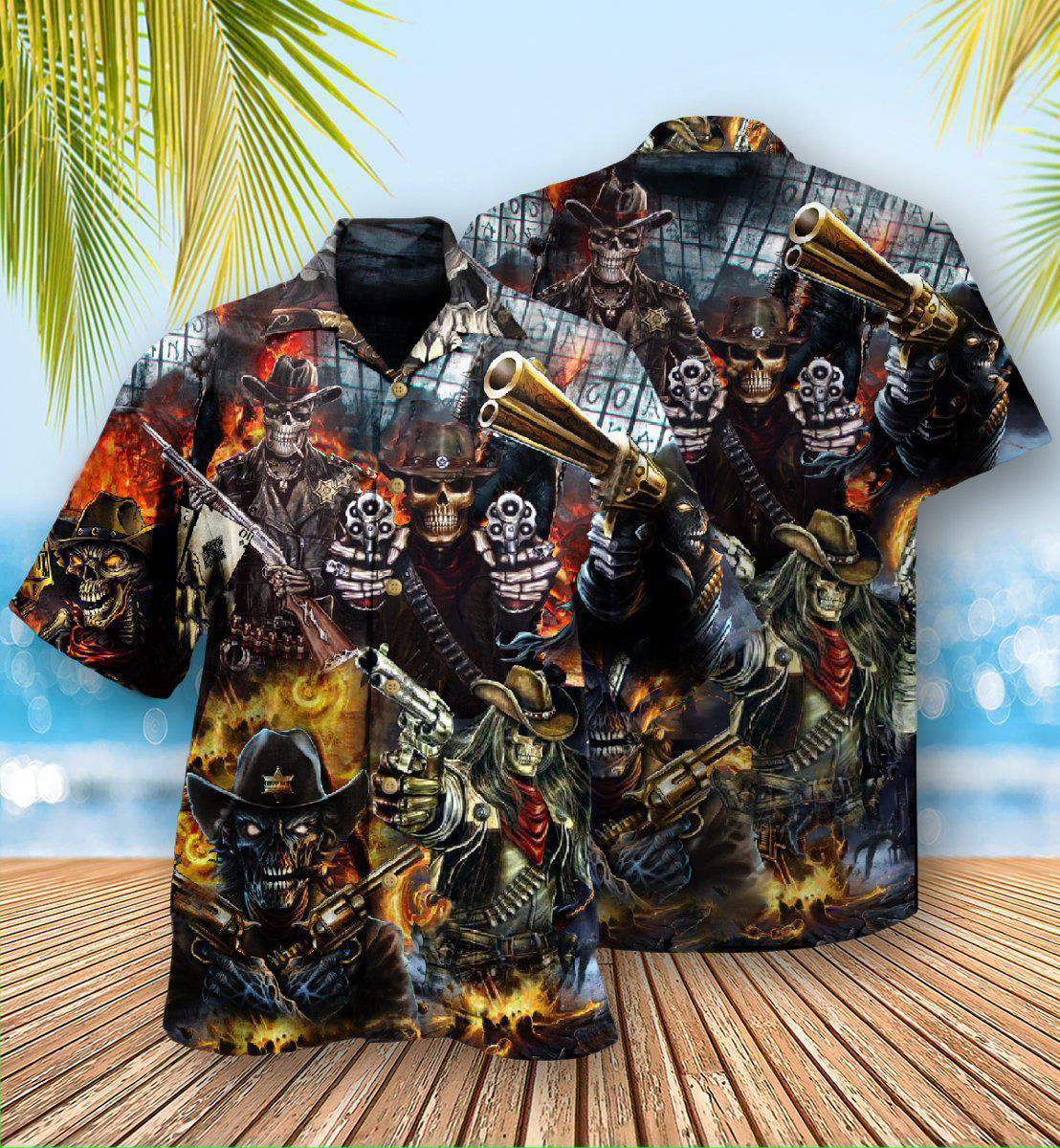 Dark Skull Guts Glory Hawaiian Shirt Artwork View For Coastal Escapes And Resort Style