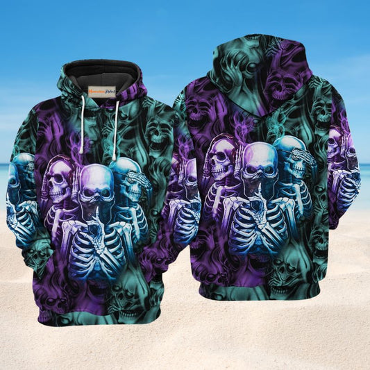 No Hear See Skull Hoodie For Dark Art Enthusiasts Weekend Outings And Thoughtful Gifting