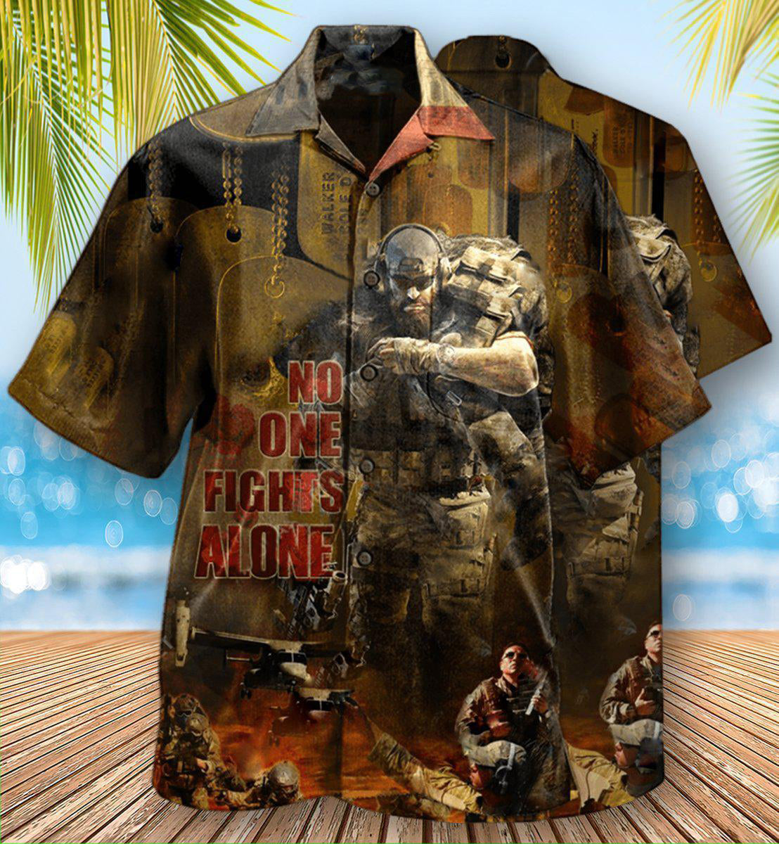 Classic Veteran Fights Alone Hawaiian Shirt Artwork View For Weekend Travel And Beach Style