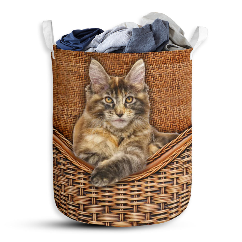 Cat Norwegian Forest Cat Rattan Texture Laundry Basket For Bathroom Bedroom Storage