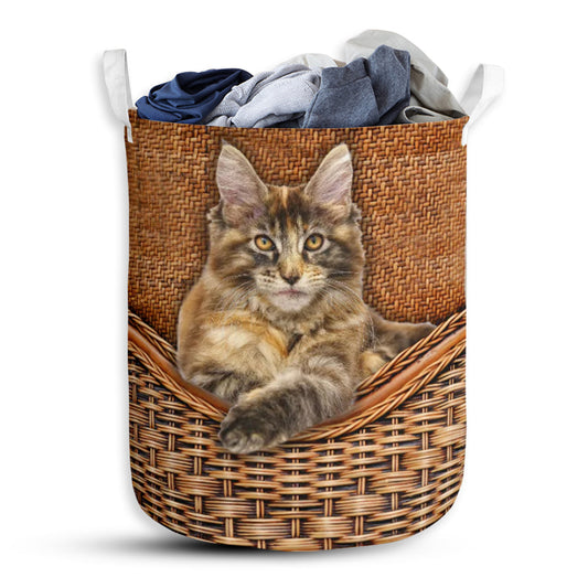 Cat Norwegian Forest Cat Rattan Texture Laundry Basket For Bathroom Bedroom Storage