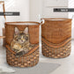 Cat Norwegian Forest Cat Rattan Texture Laundry Basket For Room Home Organizer