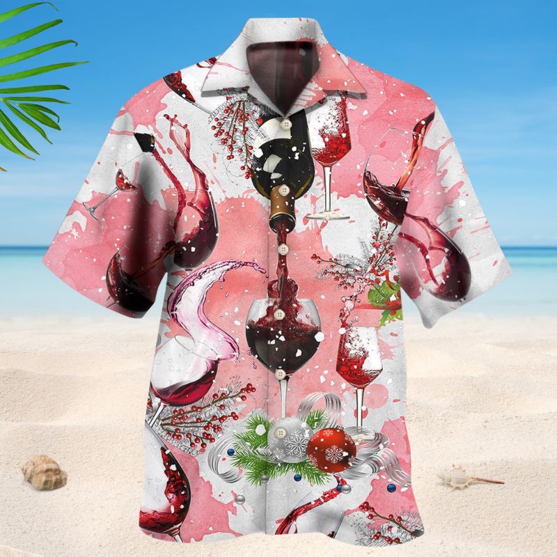 Fine Wine Christmas Celebration Hawaiian Shirt For Coastal Travel, Casual Events, And Comfortable Summer Wear