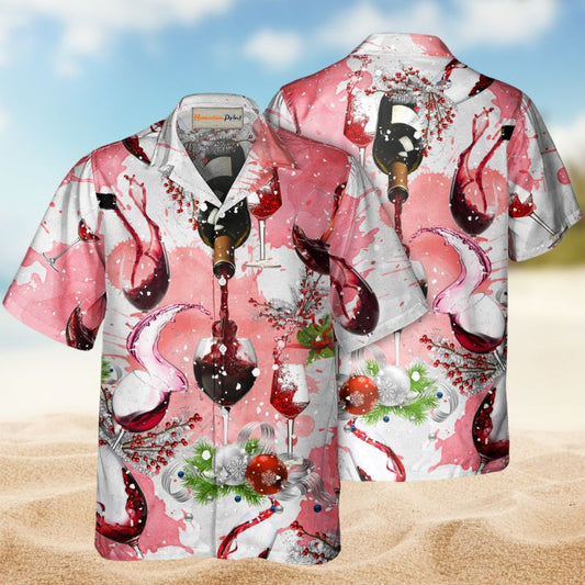 Fine Wine Christmas Celebration Hawaiian Shirt For Coastal Travel, Casual Events, And Comfortable Summer Wear