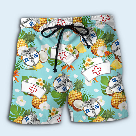 Nurse Pineapple Hospital Tropical Floral Beach Shorts For Tropical Vacation And Coastal Travel