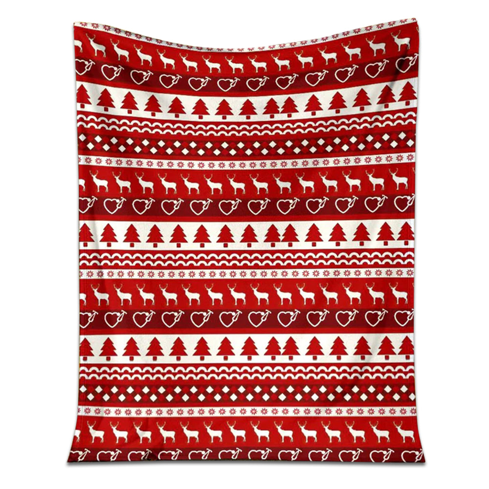 Nurse Christmas Simple Pattern Flannel Blanket For Cozy Bedroom Sofa Decor