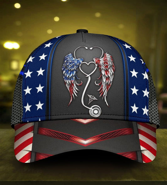 Nurse Wings American Flag Classic Cap For Comfortable Casual Wear Holidays And Outdoor Trips