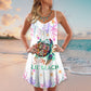 Turtle Satty Lil Beach Love Ocean V-Neck Sleeveless Cami Dress For Island Holidays And Thoughtful Gifting