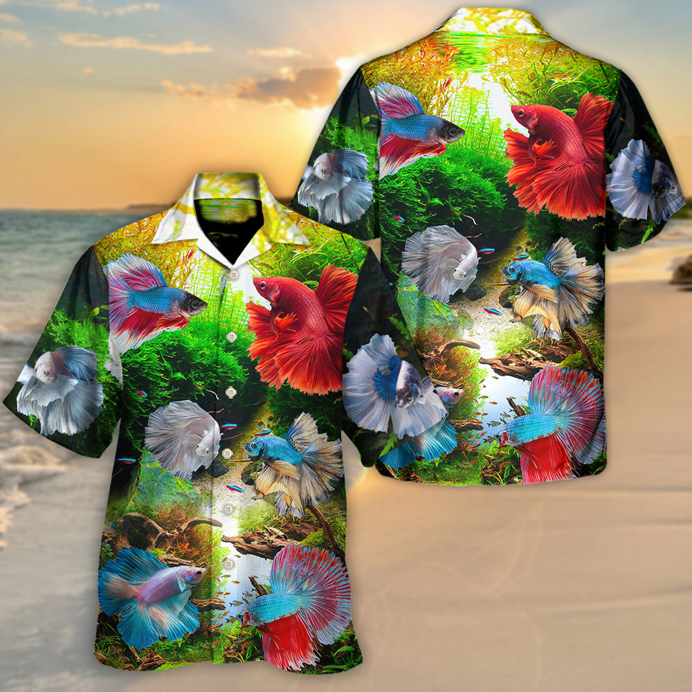 Fish Guppies Aquatic Hawaiian Shirt For Summer Vacation, Beach Travel, And Relaxed Casual Everyday Wear