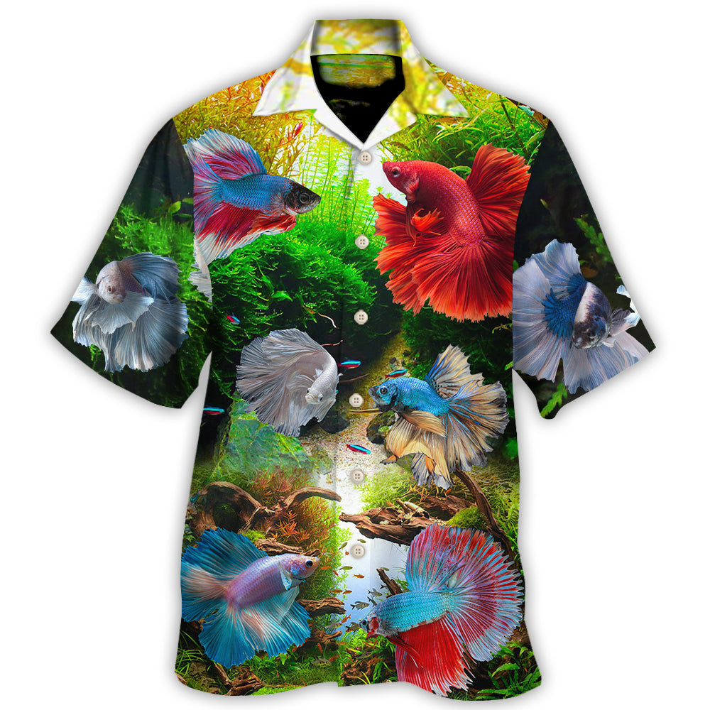 Fish Guppies Aquatic Hawaiian Shirt For Summer Vacation, Beach Travel, And Relaxed Casual Everyday Wear