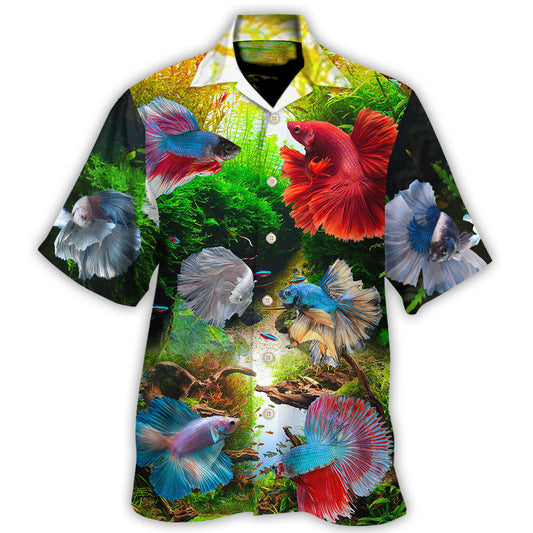Fish Guppies Aquatic Hawaiian Shirt For Summer Vacation, Beach Travel, And Relaxed Casual Everyday Wear