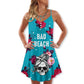 Skull Bad Beach Skull V-Neck Sleeveless Cami Dress For Alternative Festivals And Bold Summer Style