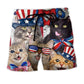 Patriotic Cat Independence Day Beach Shorts Artwork Detail For Comfortable Everyday Summer Wear