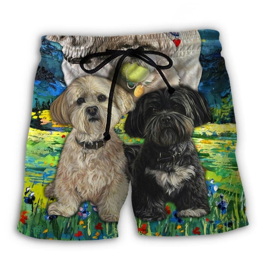 Lhasa Apso Art Dog Lover Beach Shorts Artwork Detail For Tropical Travel And Everyday Wear
