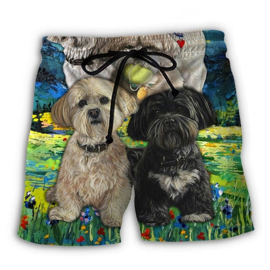 Lhasa Apso Art Dog Lover Beach Shorts Artwork Detail For Tropical Travel And Everyday Wear
