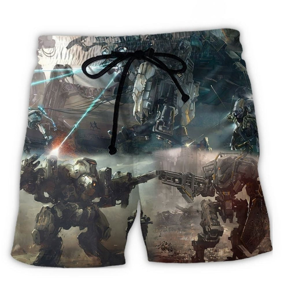 Cool Futuristic Robot Beach Shorts For Sunny Holidays And Comfortable Daily Styling