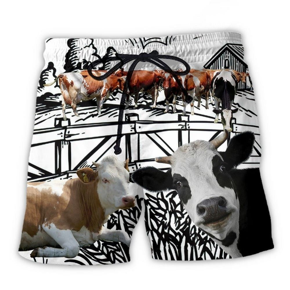 Funny Farm Cow Artistic Beach Shorts Graphic Detail For Resort Trips And Casual Outings