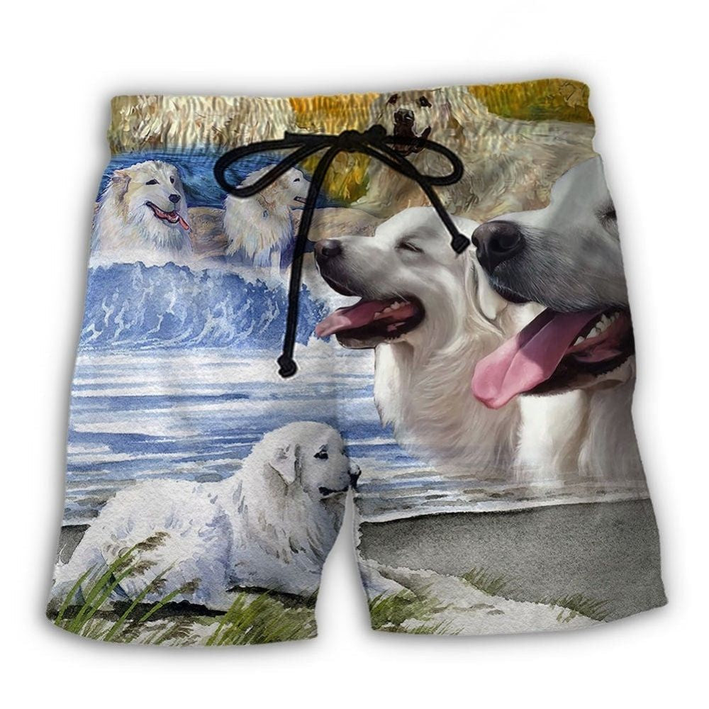 Great Pyrenees Artistic Dog Lover Beach Shorts Pattern Detail For Relaxed Warm Weather Outfits