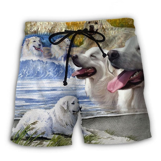 Great Pyrenees Artistic Dog Lover Beach Shorts Pattern Detail For Relaxed Warm Weather Outfits