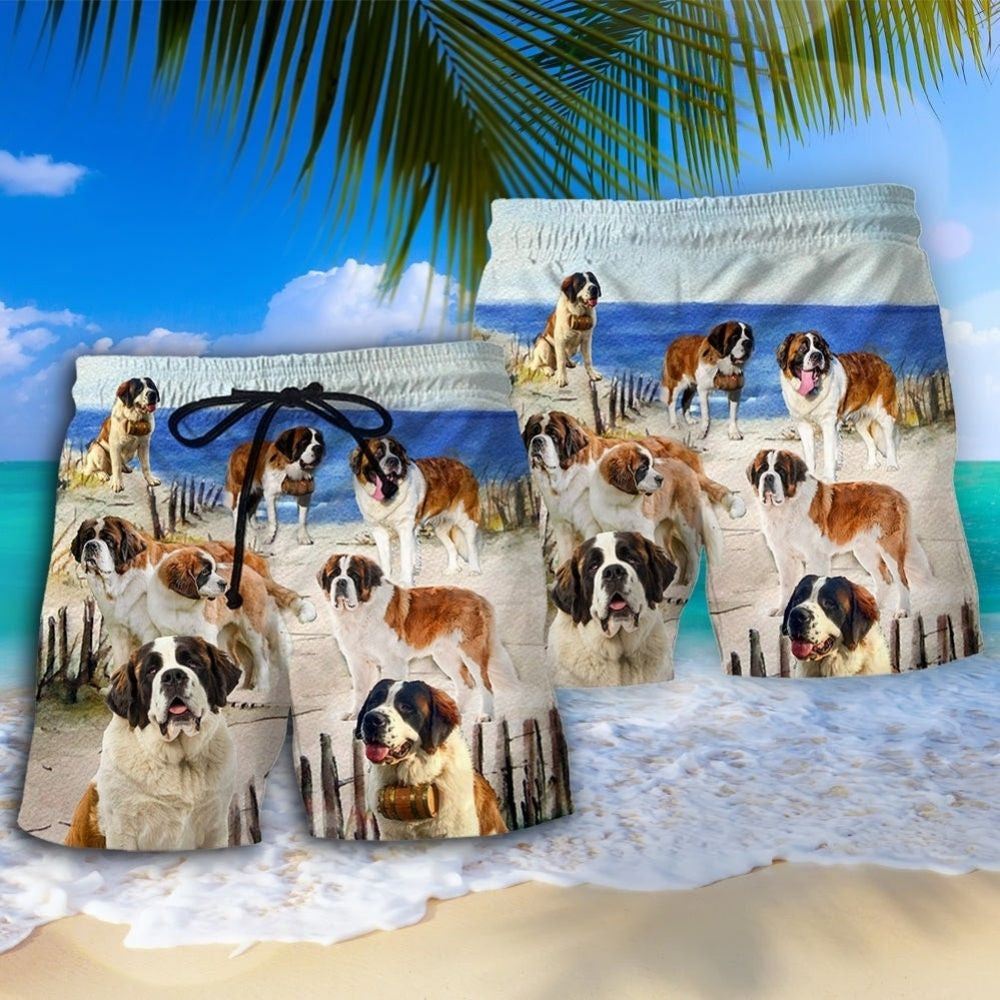 Saint Bernard Cool Beach Shorts Pattern View For Resort Days And Outdoor Activities